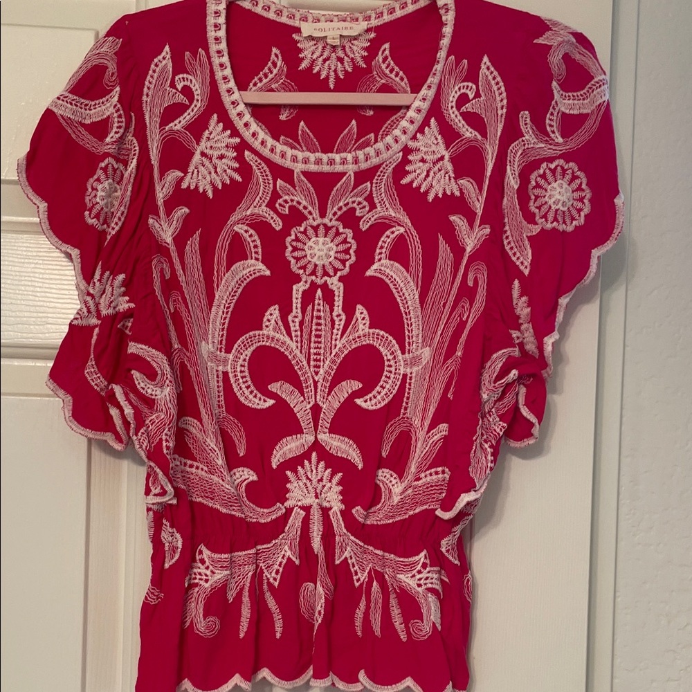 Elegant Red Embroidered Women's Top